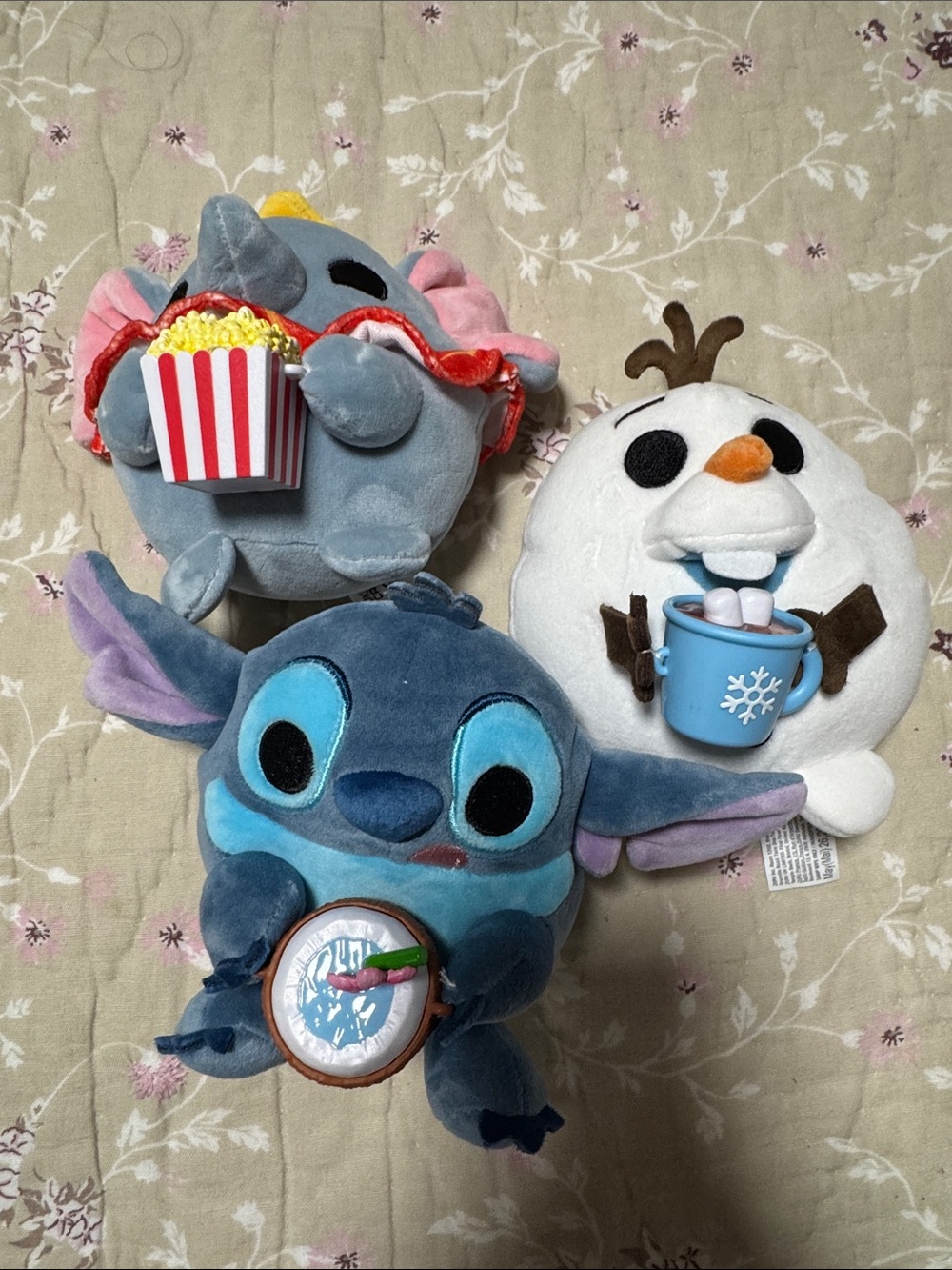 Disney Plush Trio - Blue Stitch, White Olaf & Gray Dumbo with Accessories